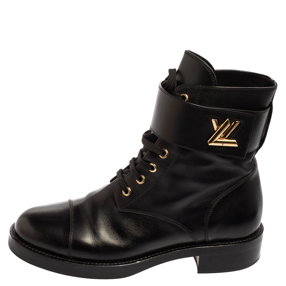 

Louis Vuitton Black Leather Wonderland Ranger Ankle Length Combat Boots Size