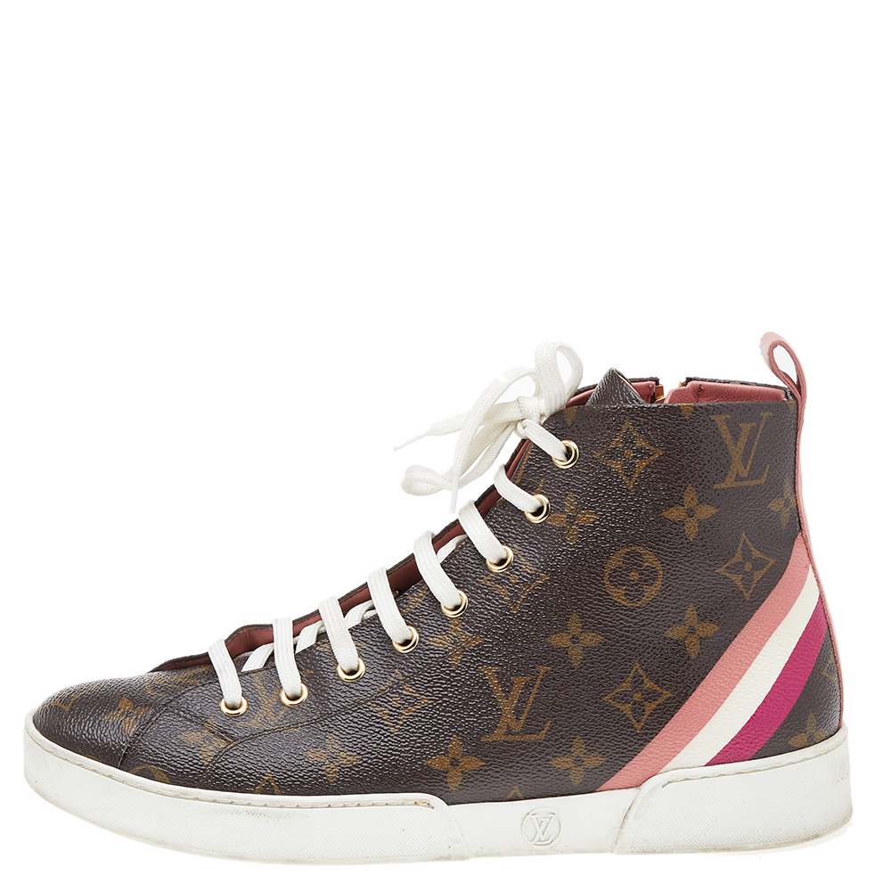 

Louis Vuitton Brown/Pink Monogram Leather Sneakers Size