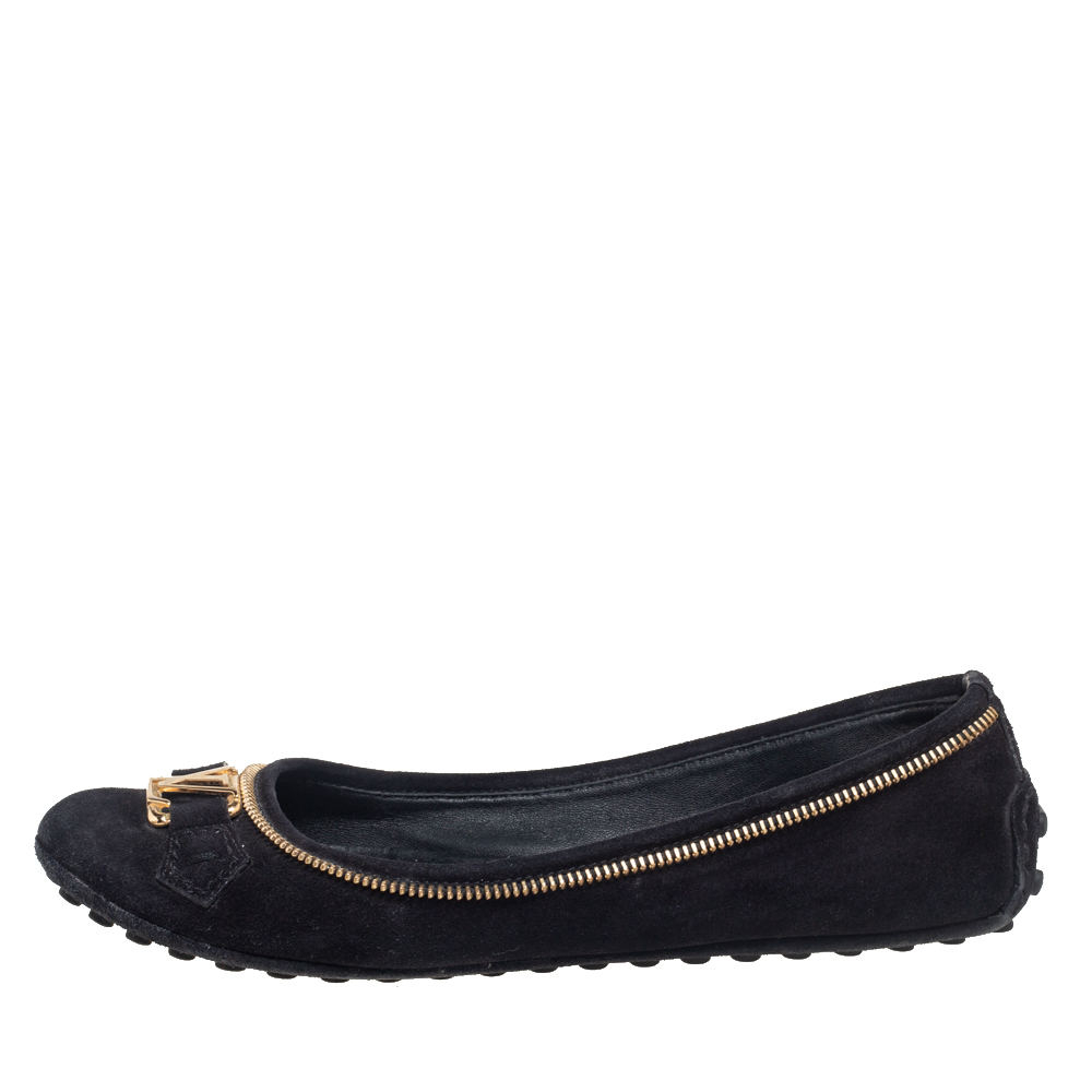 

Louis Vuitton Black Suede Oxford Ballet Flats Size