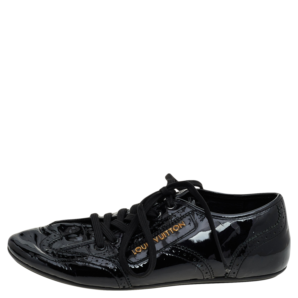 

Louis Vuitton Black Patent Leather Low Top Sneakers Size