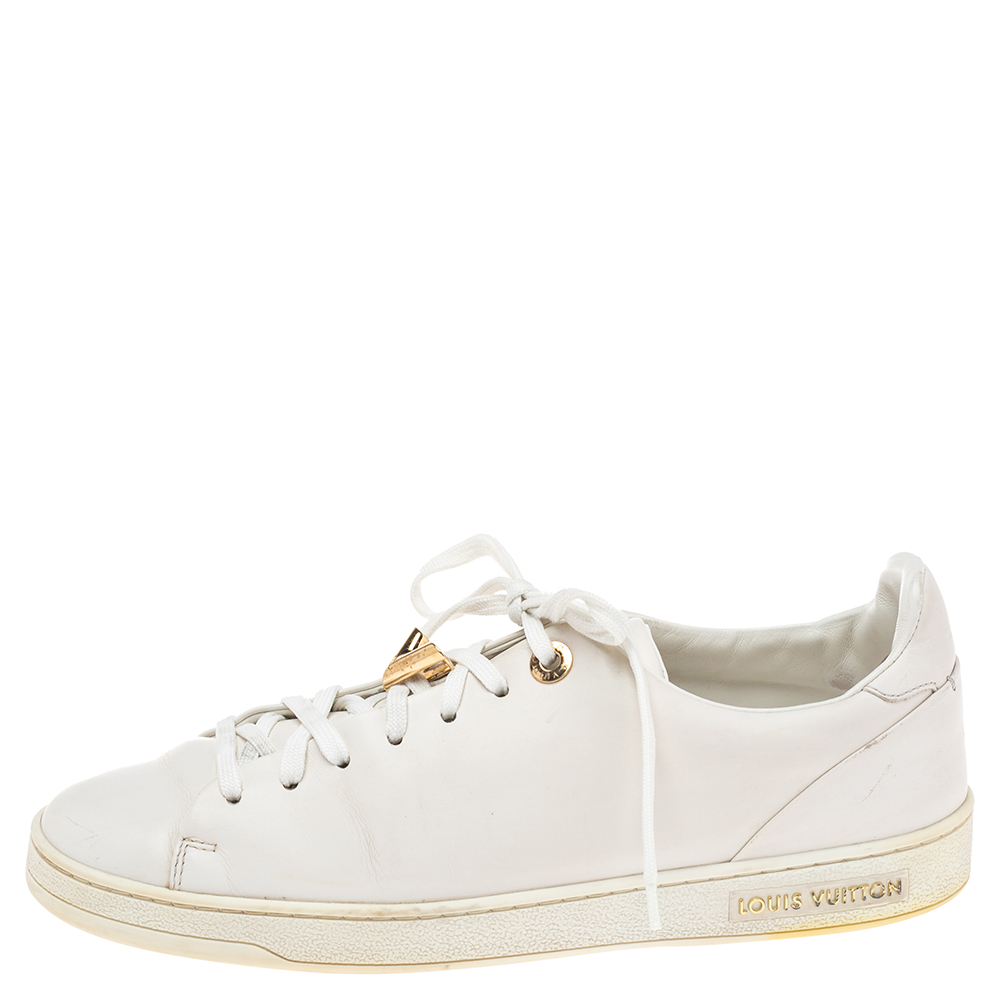 

Louis Vuitton White Leather Frontrow Logo Embellished Lace Up Sneakers Size