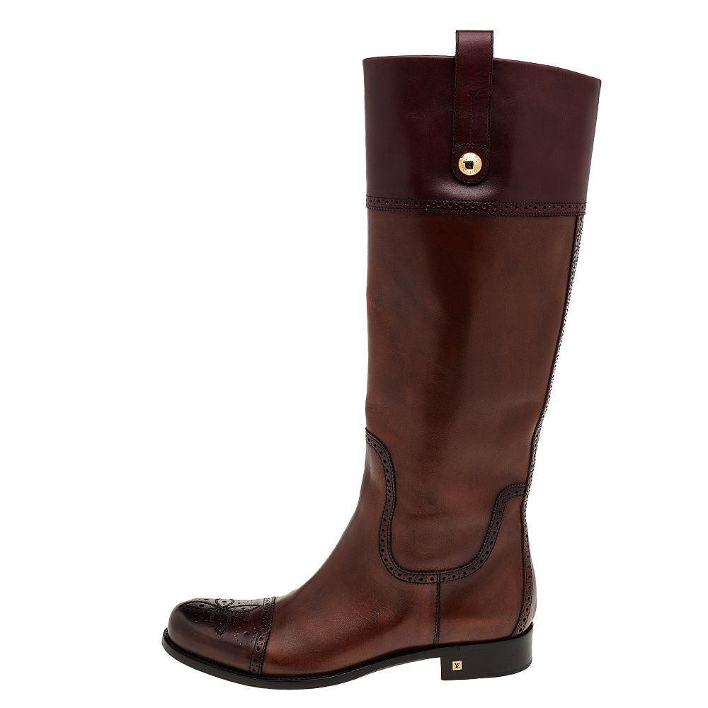 

Louis Vuitton Brown Brogue Leather Knee Length Boots Size