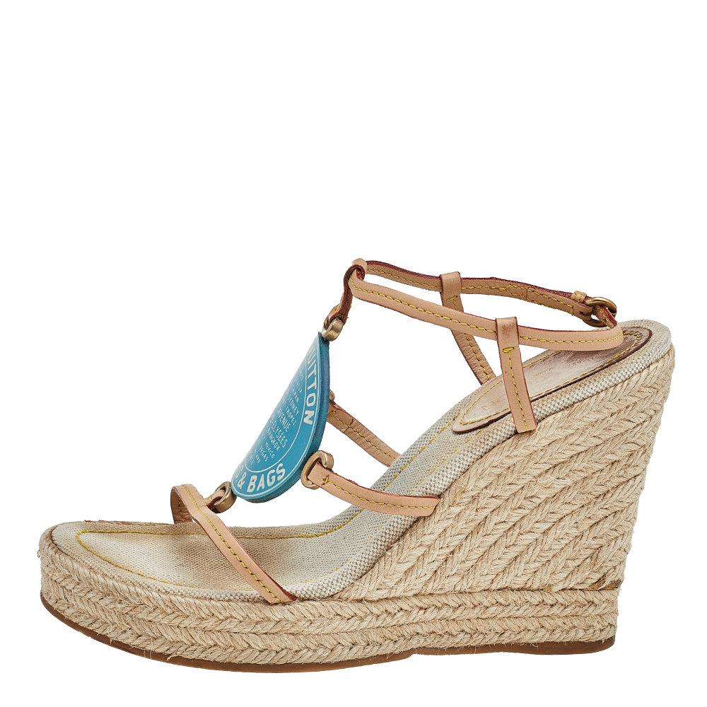 

Louis Vuitton Beige/Blue Vachetta Leather Divine Trunks And Bags Espadrille Wedge Sandals Size