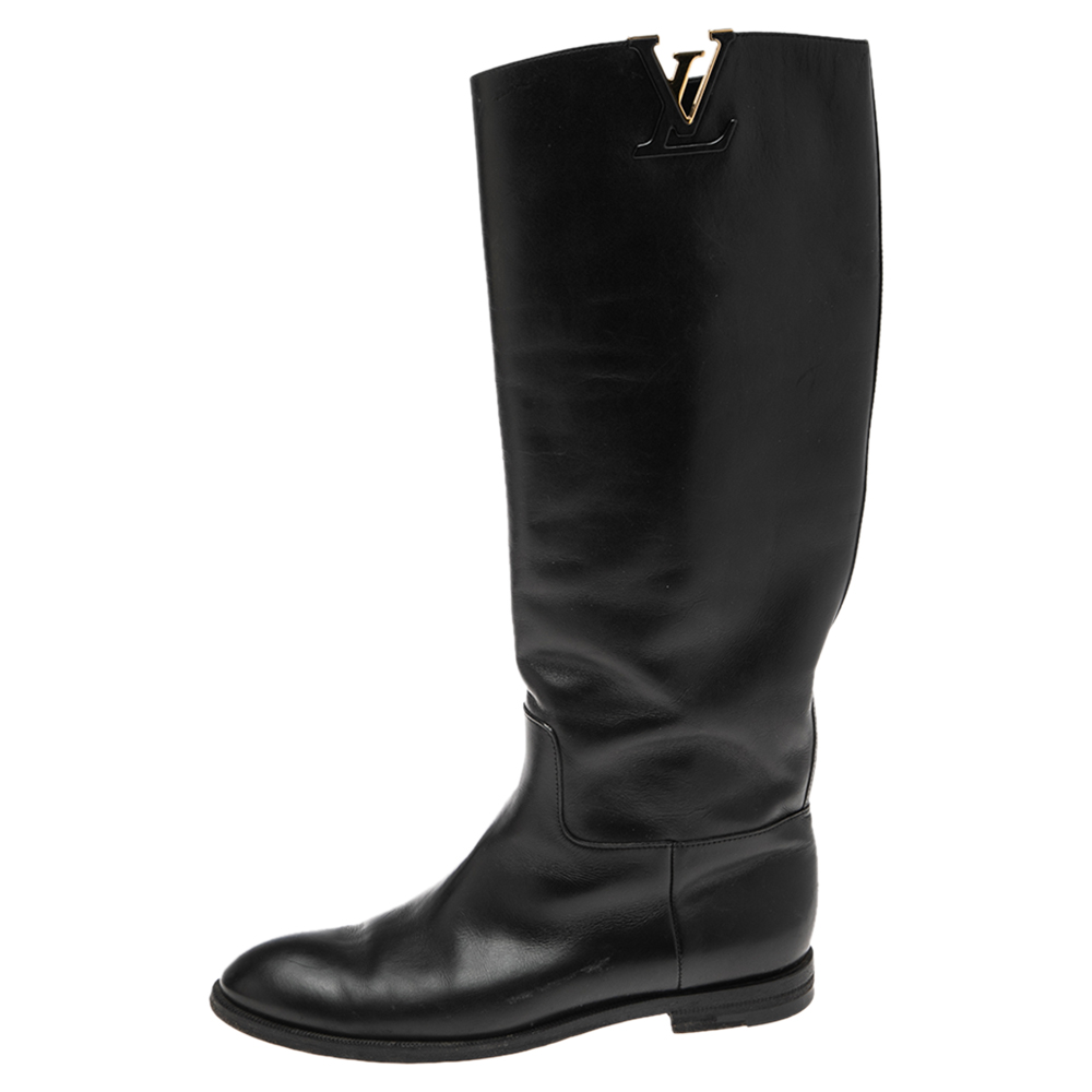 

Louis Vuitton Black Leather Mid Calf Boots Size