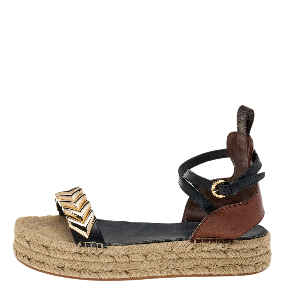 

Louis Vuitton Brown/Black Leather Spring Hill Espadrille Ankle Strap Sandals Size