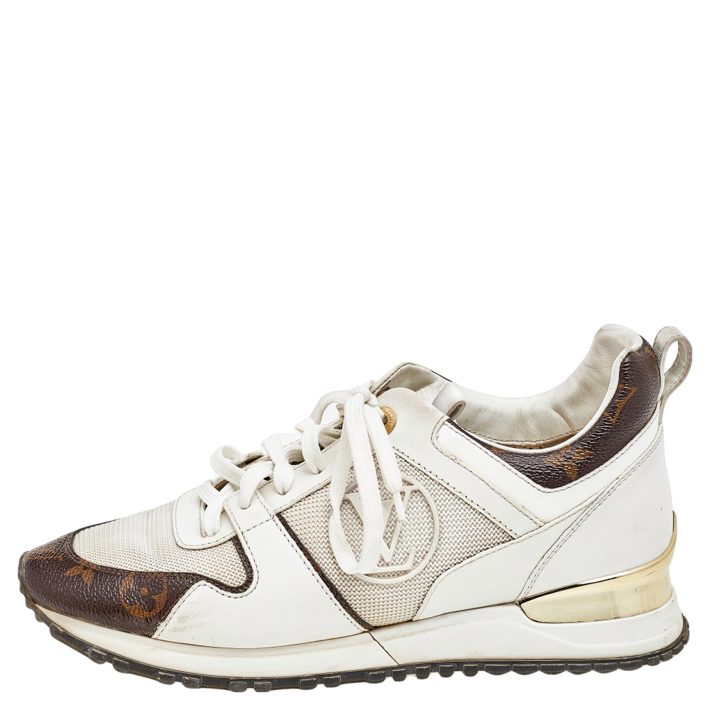 

Louis Vuitton White/Brown Mesh And Monogram Canvas Run Away Sneakers Size