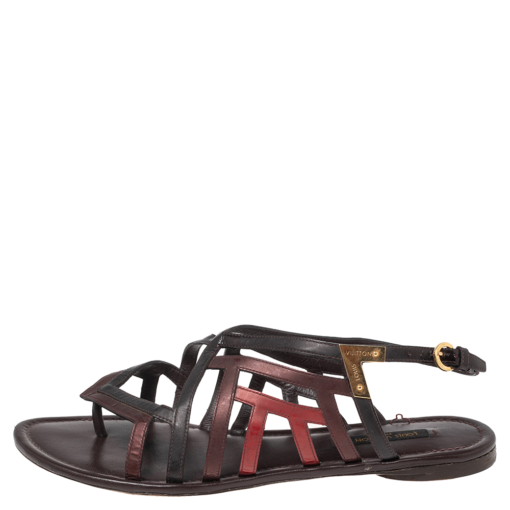 

Louis Vuitton Multicolor Patent Leather Strappy Flat Sandals Size