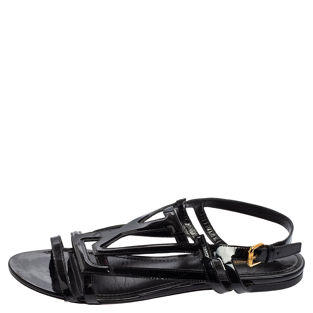 

Louis Vuitton Black Patent Leather Crossing Flat Sandals Size
