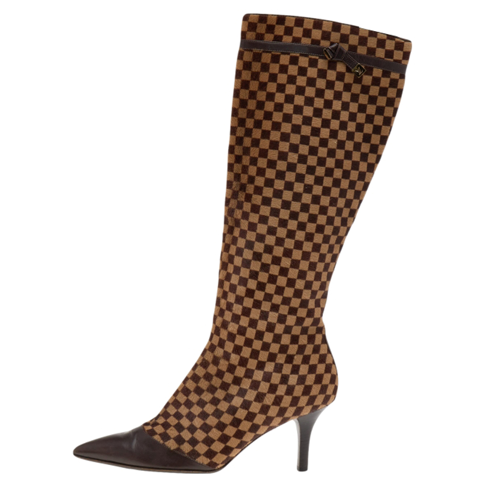 

Louis Vuitton Brown Damier Calfhair Knee Length Boots Size, Beige
