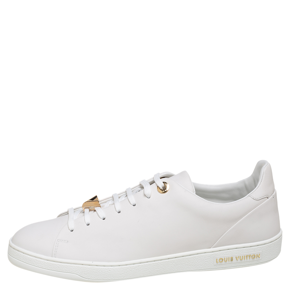 

Louis Vuitton White Leather Logo Embellished Frontrow Low-Top Sneakers Size