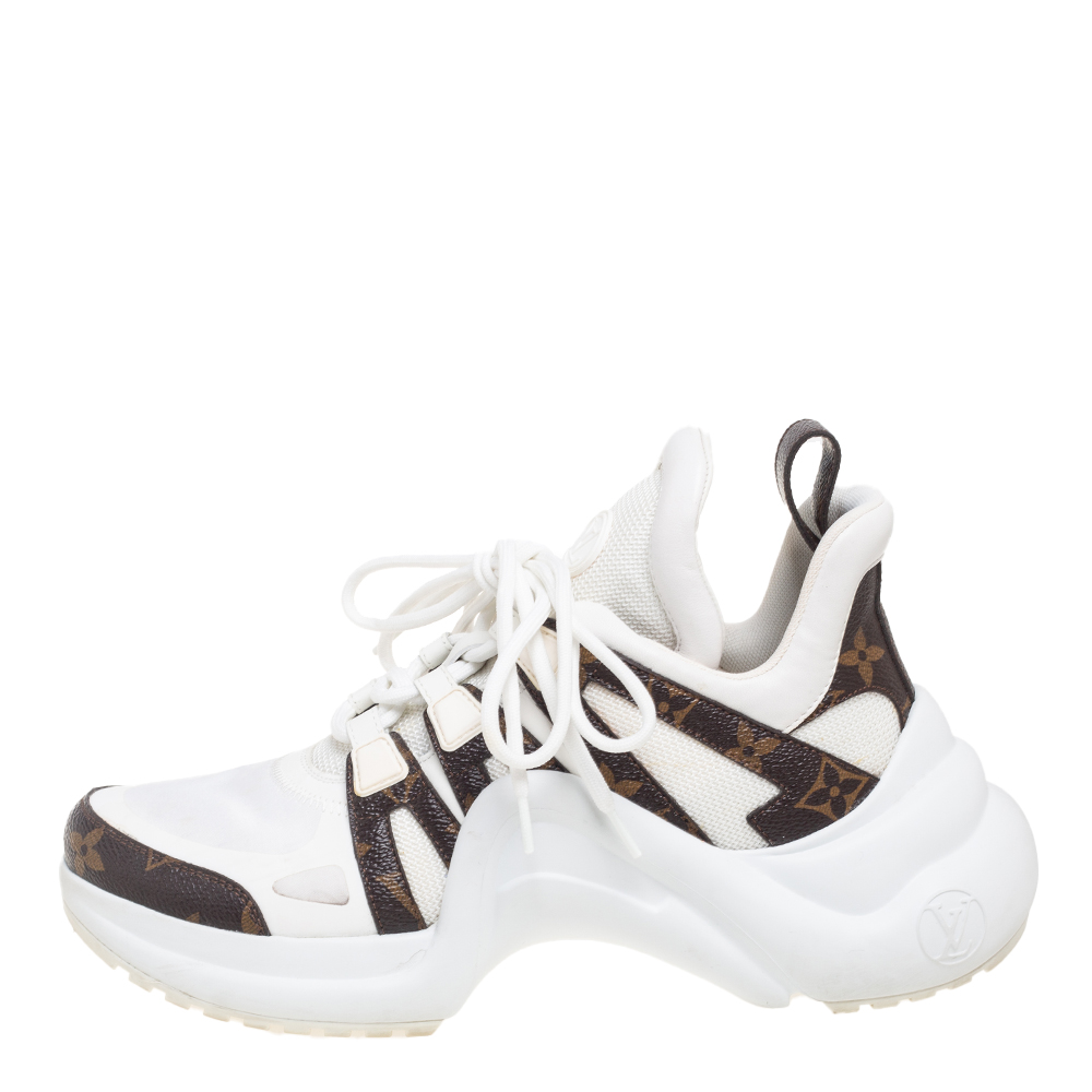 

Louis Vuitton White/Brown Mesh, Neoprene, Leather and Monogram Canvas Archlight Low-Top Sneakers Size