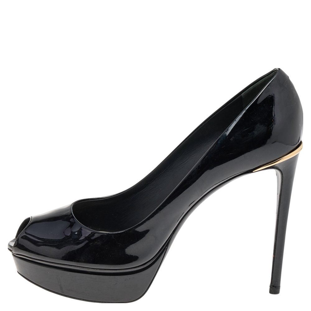 

Louis Vuitton Black Patent Leather Platform Pumps Size