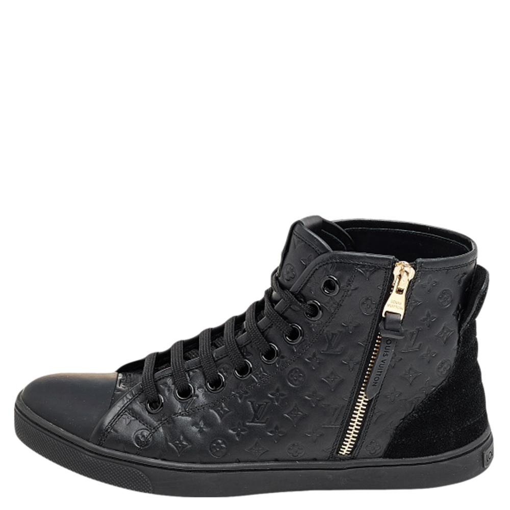 

Louis Vuitton Black Monogram Empreinte Leather And Suede Punchy High Top Sneakers Size
