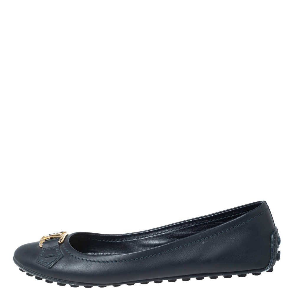 

Louis Vuitton Navy Blue Leather Oxford Ballet Flats Size