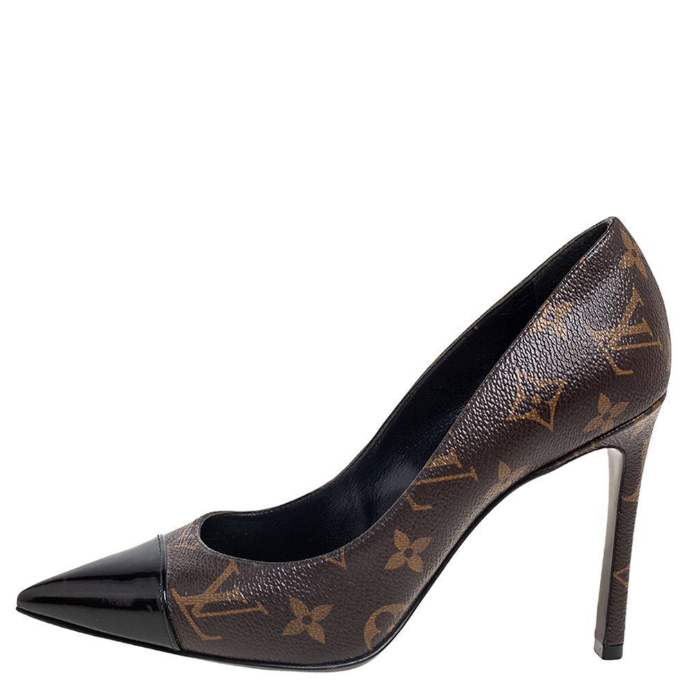 

Louis Vuitton Brown Monogram Canvas and Black Patent Leather Cap Toe Fetish Pointed-Toe Pumps Size