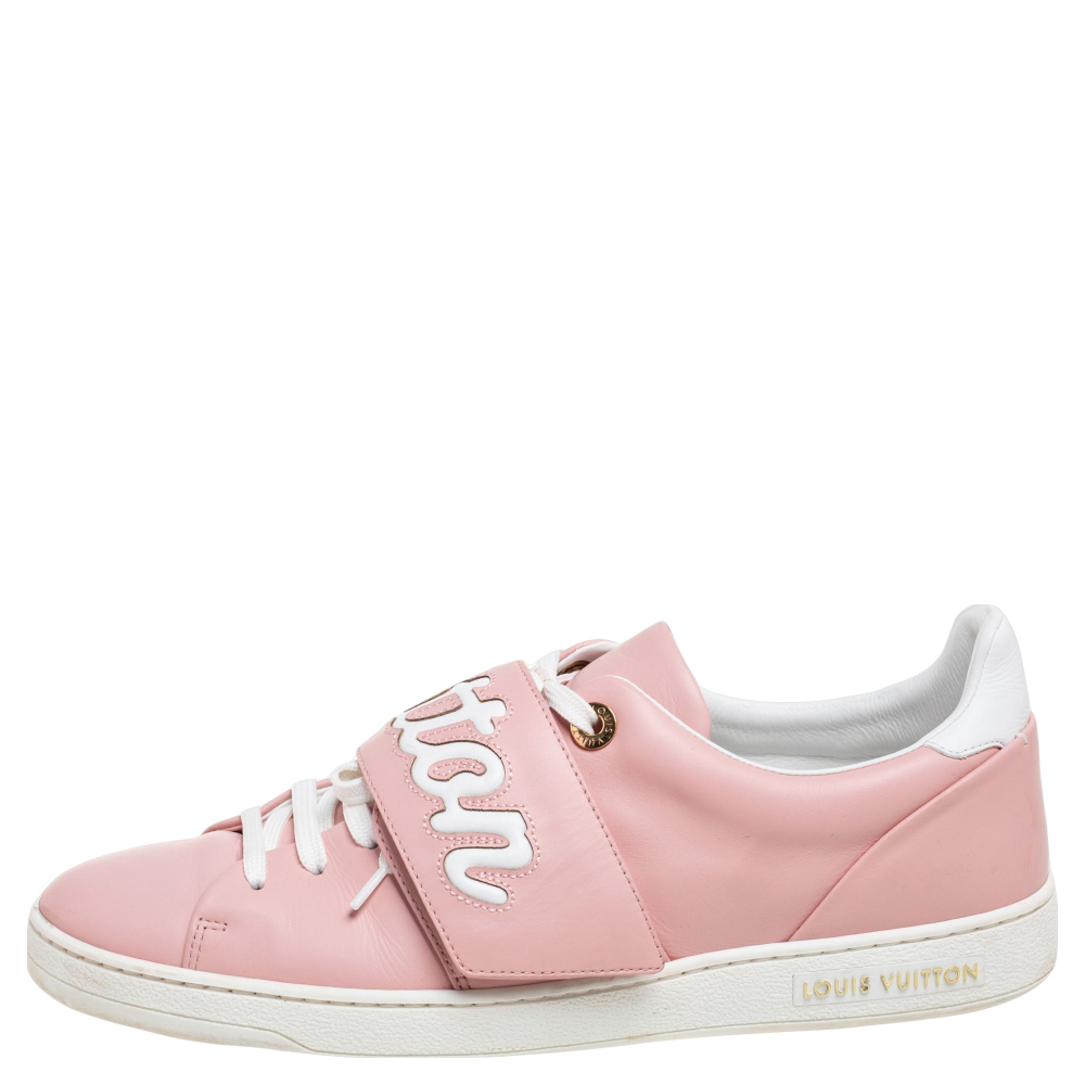 

Louis Vuitton Pink/White Leather Logo Frontrow Sneakers Size