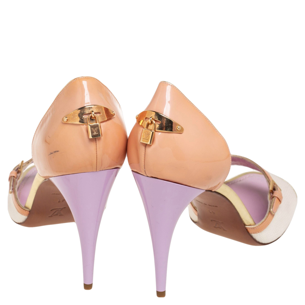 Louis Vuitton Tricolor Canvas And Patent D`orsay Peep Toe Pumps Size 41 