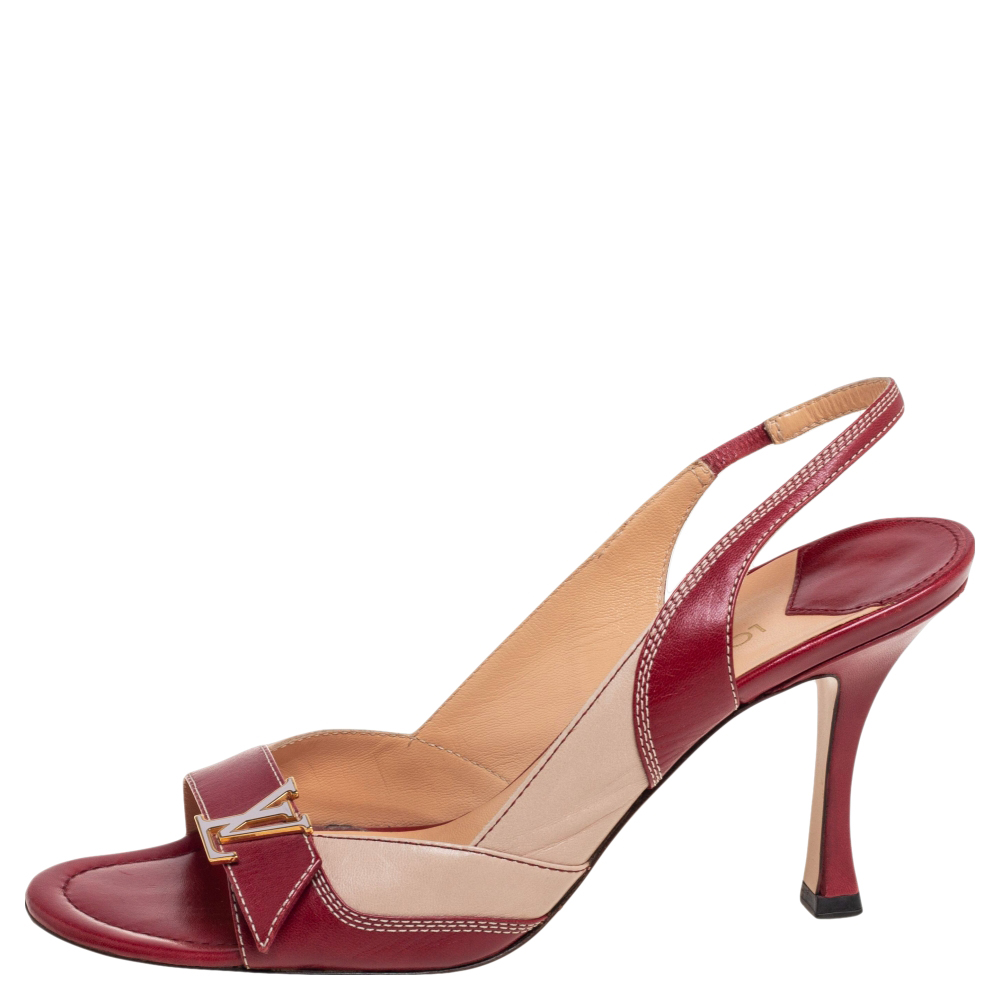 

Louis Vuitton Red/Beige Leather Logo Slingback Sandals Size