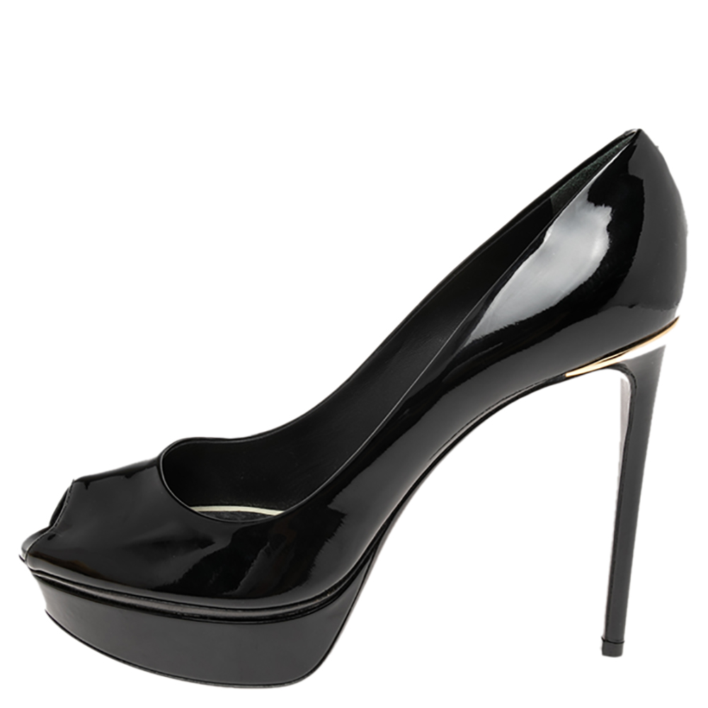 

Louis Vuitton Black Patent Leather Eyeline Peep Toe Platform Pumps Size