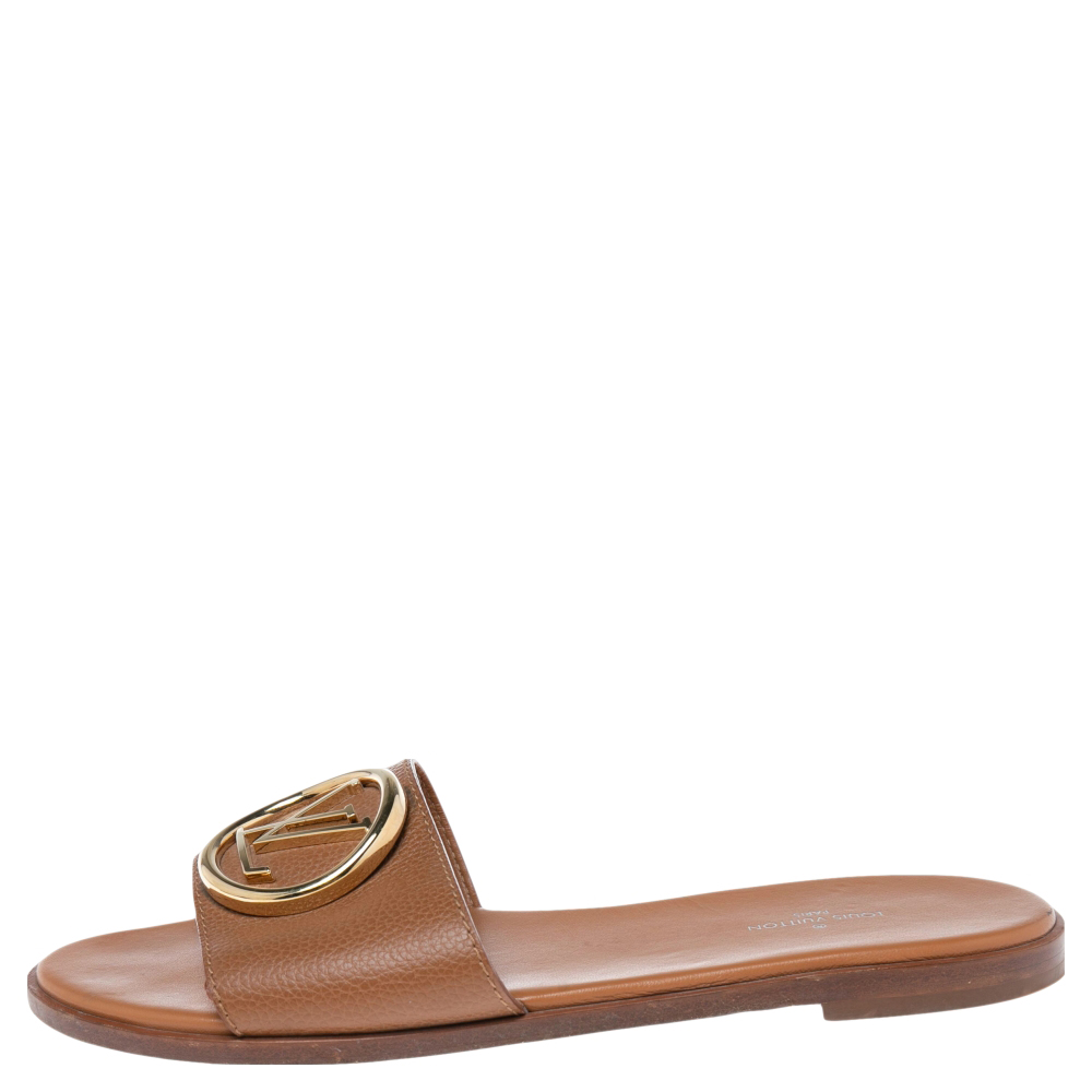 

Louis Vuitton Brown Leather Lock It Slide Sandals Size