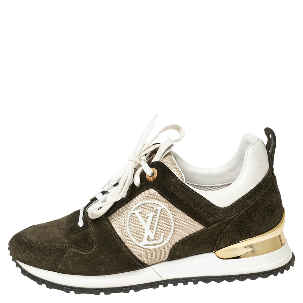 

Louis Vuitton Army Green/Beige Suede and Mesh Run Away Sneakers Size