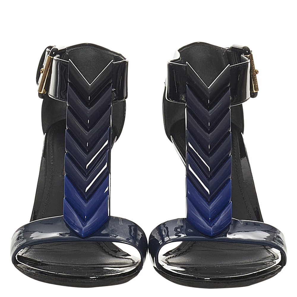 

Louis Vuitton Blue/Black Patent Leather Sandals EU