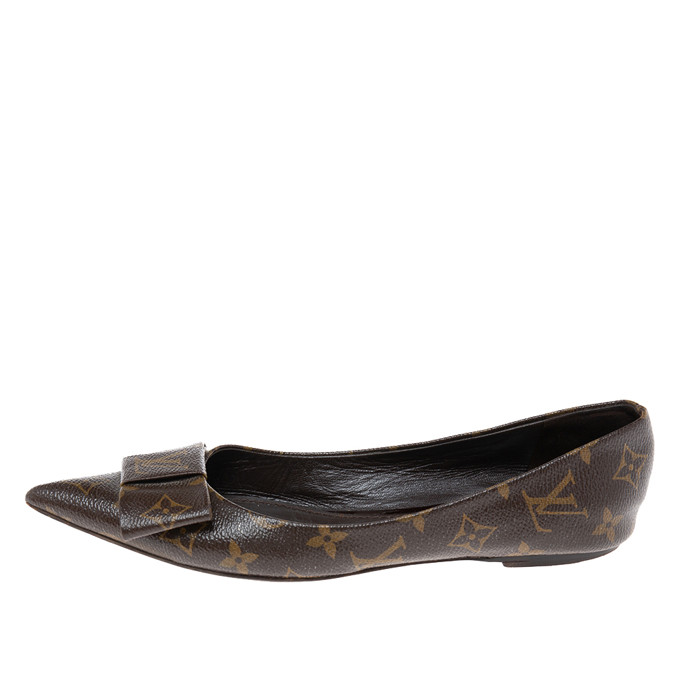 

Louis Vuitton Brown Monogram Canvas Louise Bow Pointed-Toe Pumps Size