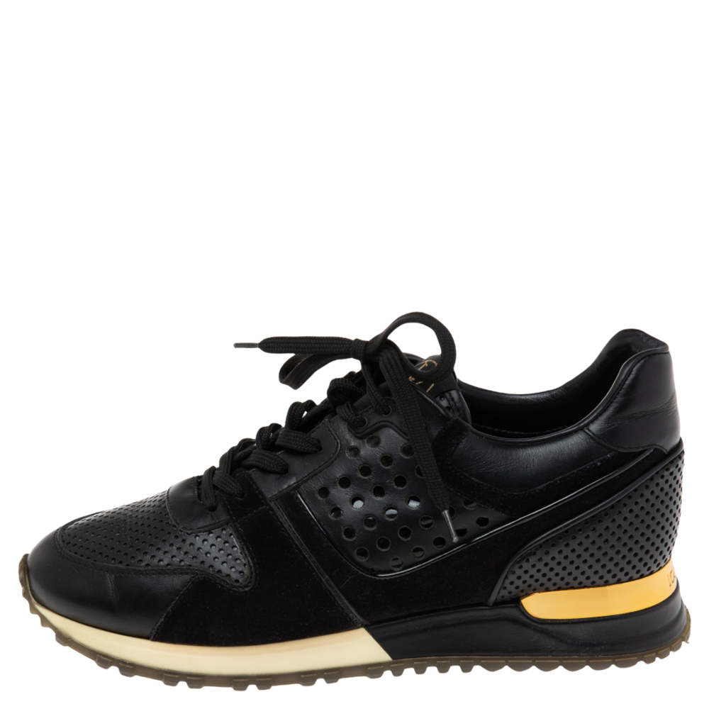 

Louis Vuitton Black Perforated Leather And Suede Run Away Sneakers