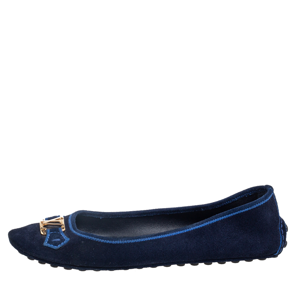 

Louis Vuitton Navy Blue Suede Logo Ballet Flats Size