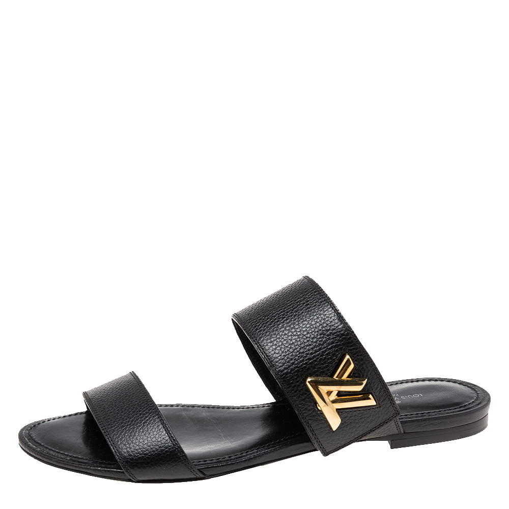 

Louis Vuitton Black Leather Horizon Flat Slides Size
