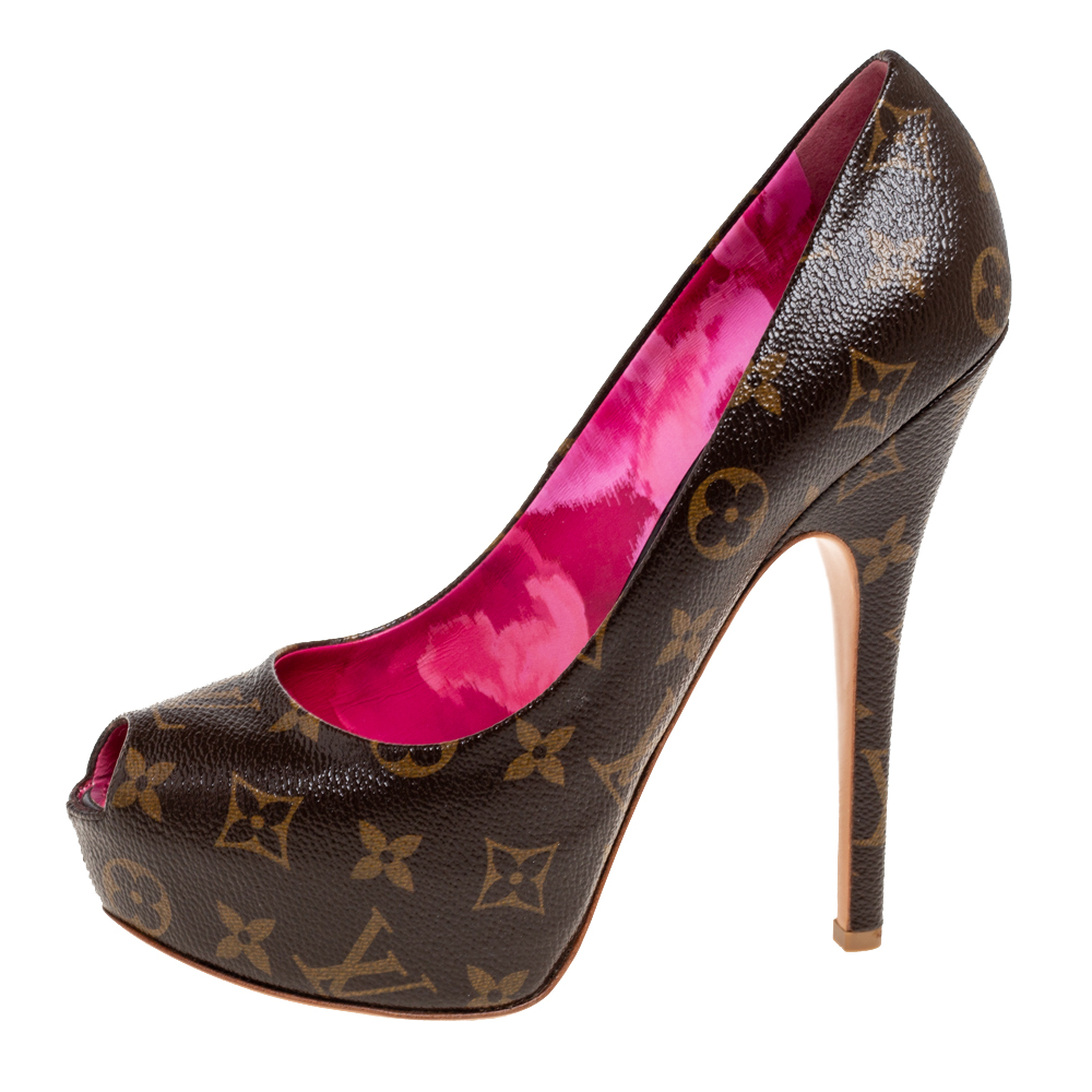 

Louis Vuitton Monogram Canvas Rosemary Peep Toe Platform Pumps Size, Brown