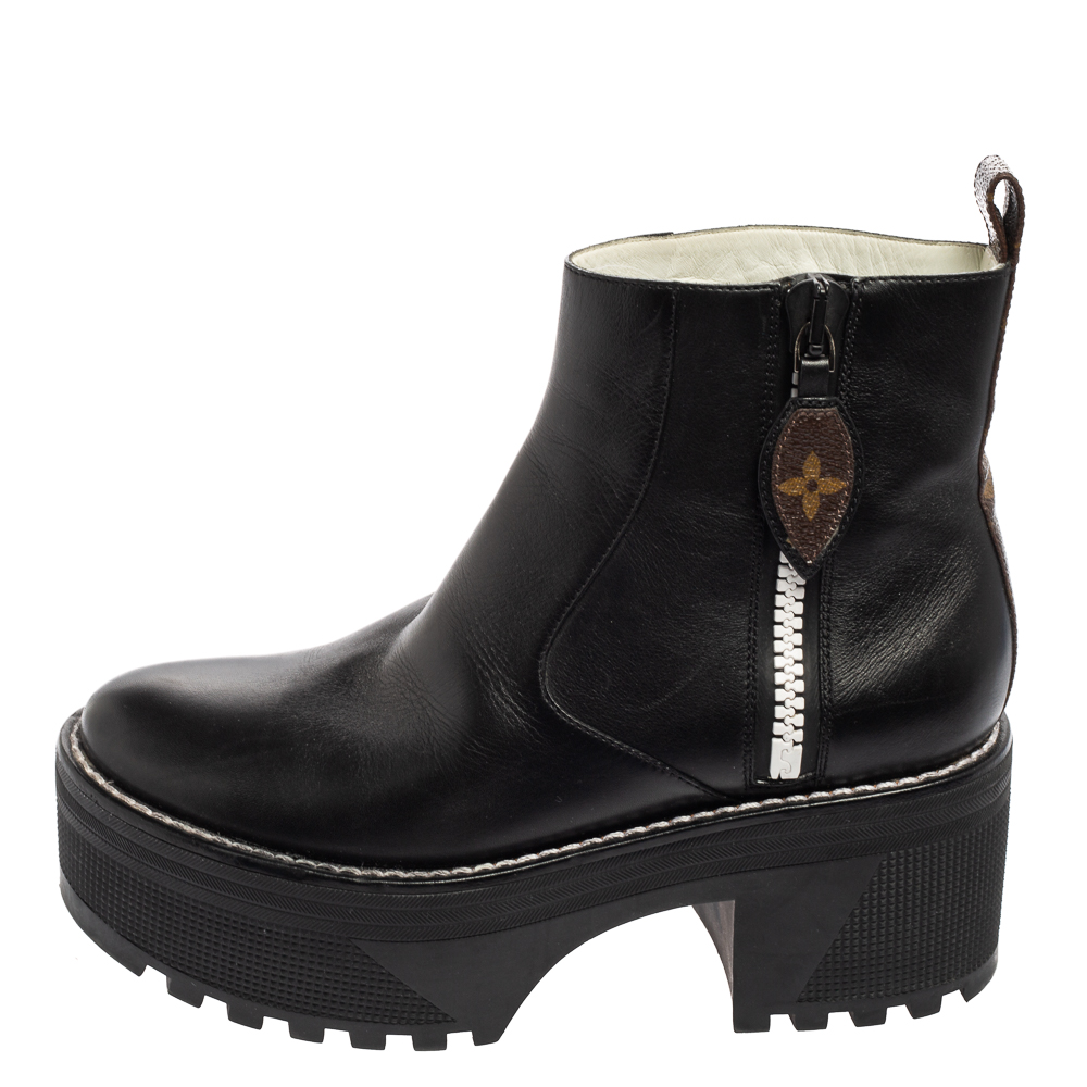 

Louis Vuitton Black Monogram Canvas And Leather Laureate Platform Desert Ankle Boots Size