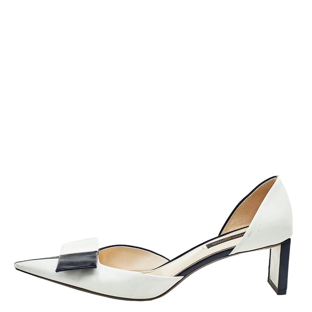 

Louis Vuitton White/Black Patent Leather Bow Dorsay Pumps Size