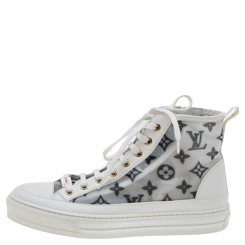 

Louis Vuitton White Monogram Mesh And Leather Stellar High Top Sneakers Size