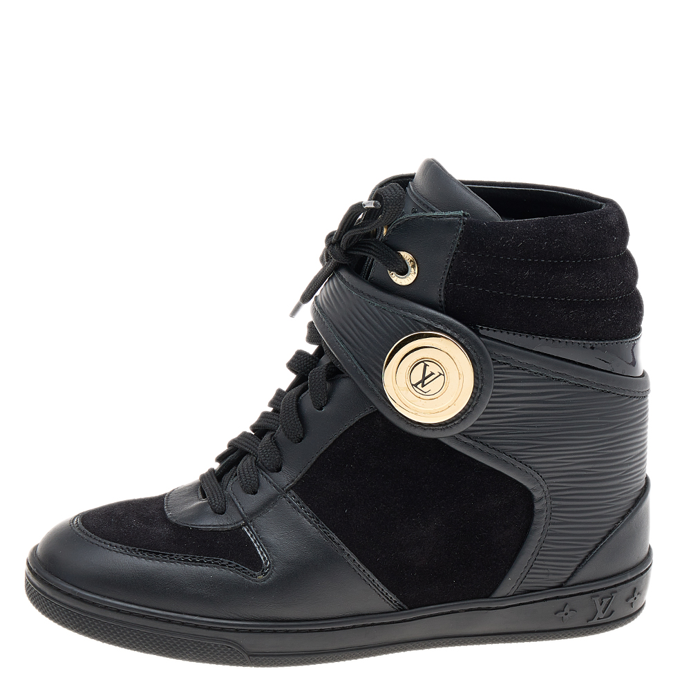 

Louis Vuitton Black Epi Leather And Suede Wedge High-Top Sneakers Size