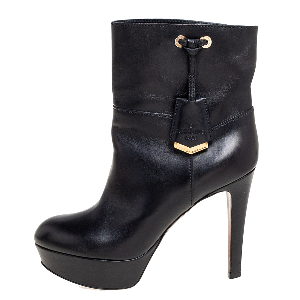 

Louis Vuitton Black Leather Platform Ankle Boots Size