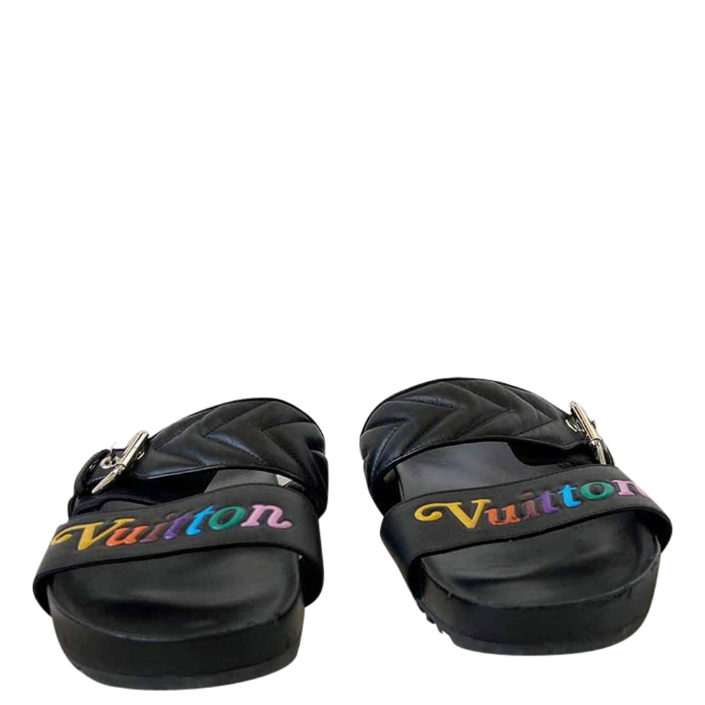 

Louis Vuitton Black Leather New Wave Bom Dia Flat Sandals Size EU