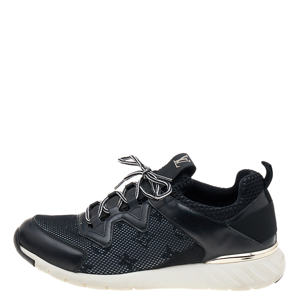 

Louis Vuitton Black Monogram Mesh and Leather Low Top Sneakers Size