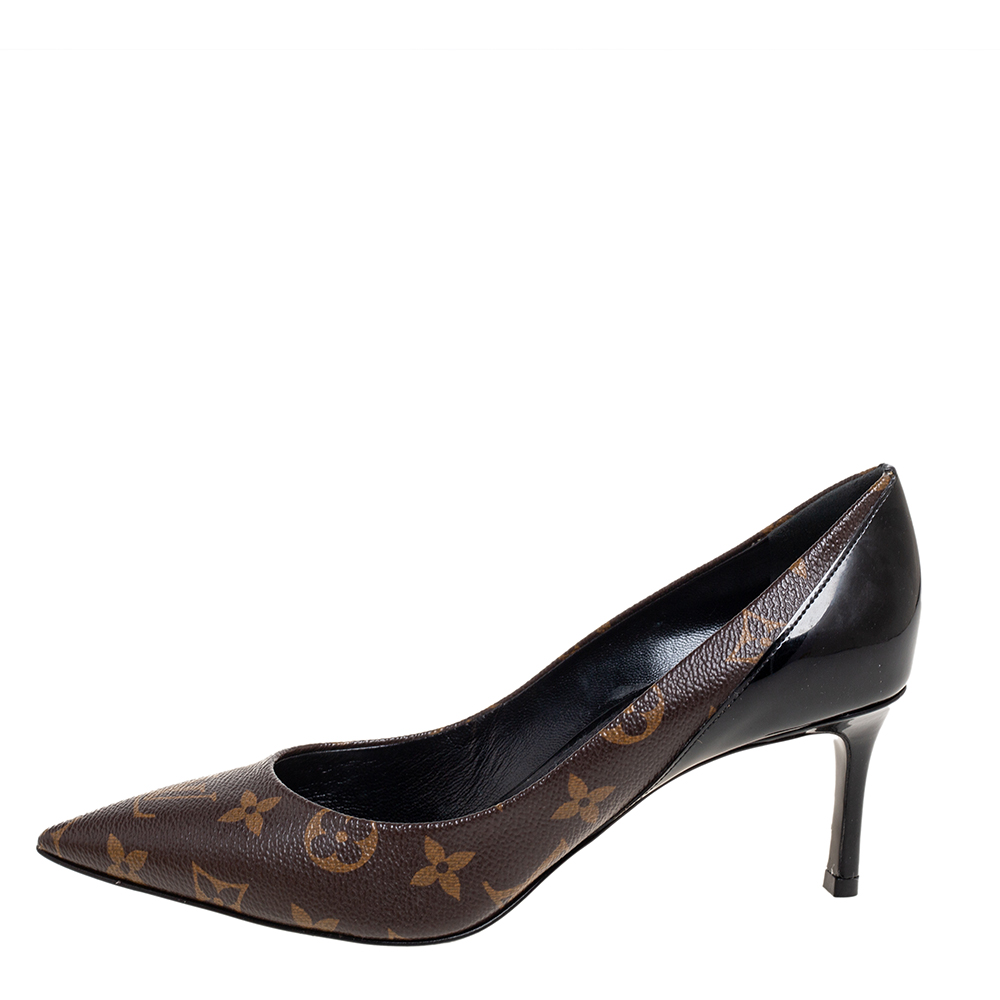 

Louis Vuitton Monogram Canvas and Patent Leather Cherie Pointed Toe Pumps Size, Brown