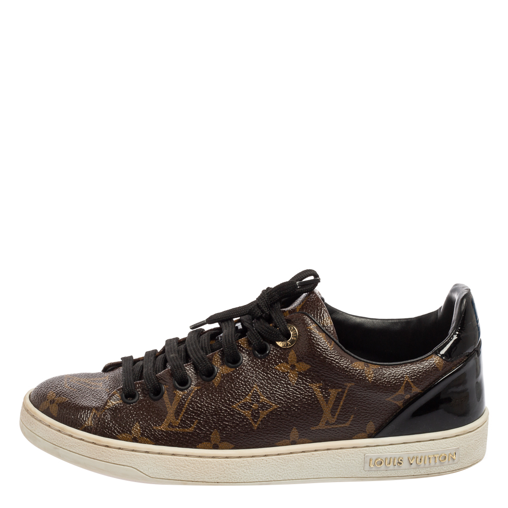 

Louis Vuitton Black/Brown Monogram Canvas And Patent Leather Frontrow Low Top Sneakers Size
