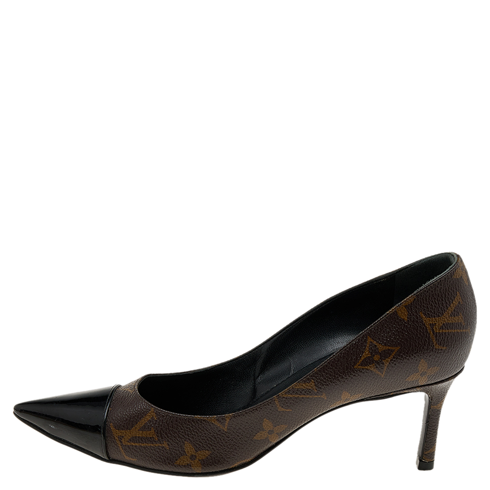 

Louis Vuitton Brown/Black Monogram Canvas and Patent Leather Cap Toe Fetish Pumps Size