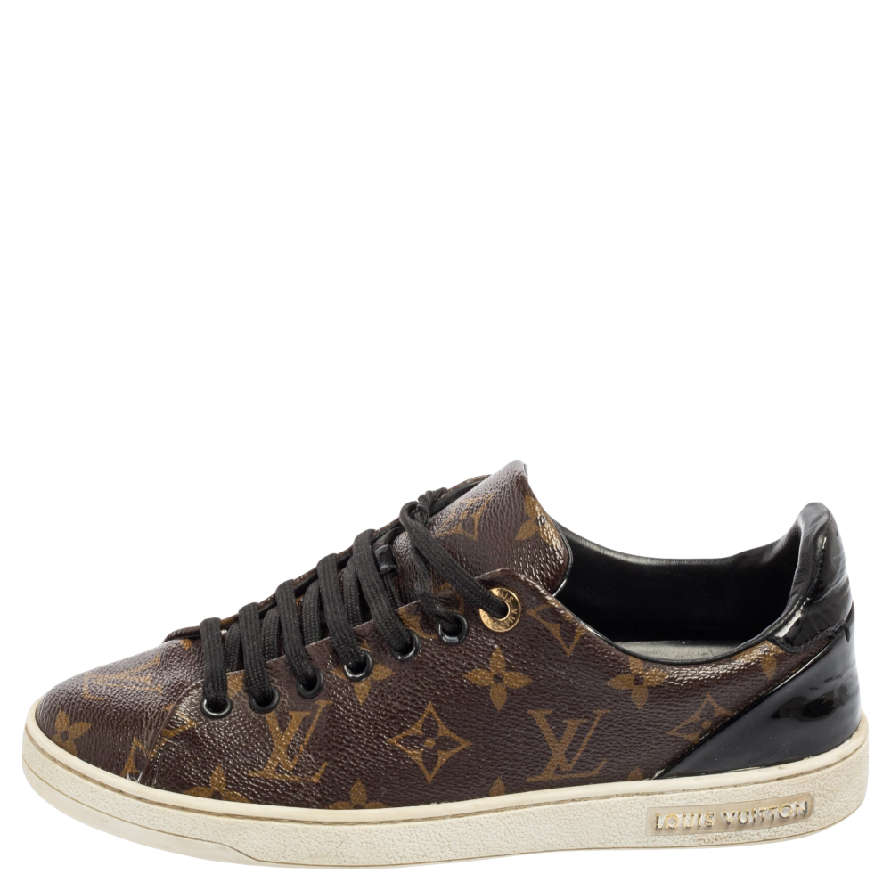 

Louis Vuitton Brown/Black Monogram Canvas and Patent Leather Frontrow Low-Top Sneakers Size