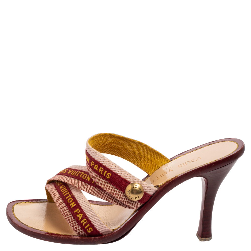 

Louis Vuitton Burgundy Canvas Logo Strappy Slide Sandals Size