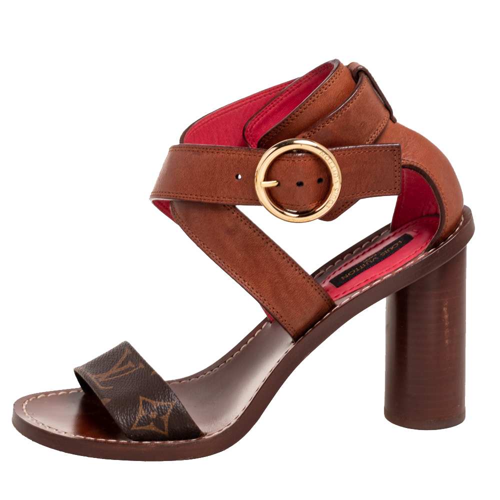 

Louis Vuitton Brown Monogram Canvas and Leather Ocean Drive Ankle-Strap Sandals Size