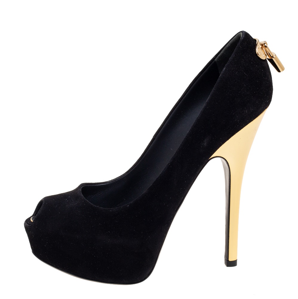 

Louis Vuitton Black Suede Oh Really! Peep-Toe Pumps Size