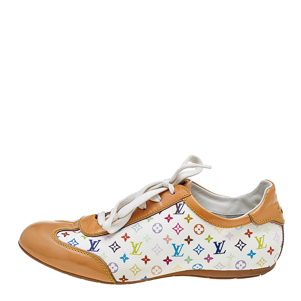 

Louis Vuitton Multicolor Monogram Canvas And Patent Leather Low Top Sneakers Size, White