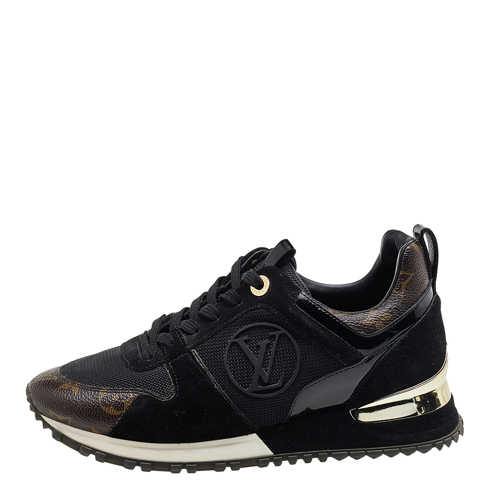 

Louis Vuitton Black/Brown Monogram Canvas And Suede Run Away Sneakers Size