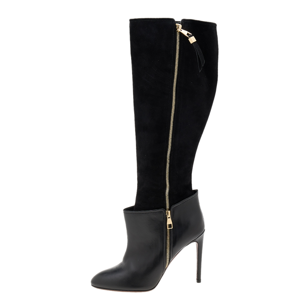 

Louis Vuitton Black Leather And Suede Knee Length Boots Size