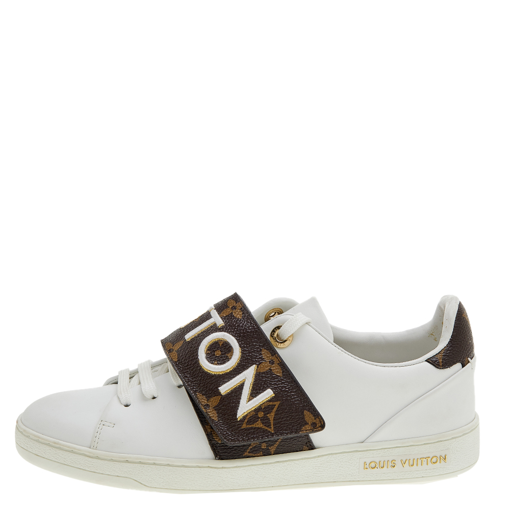 

Louis Vuitton White Leather and Monogram Canvas Frontrow Sneakers Size