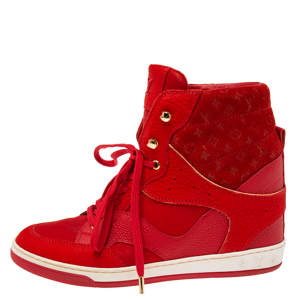 

Louis Vuitton Monogram Red Suede High Top Sneakers Size